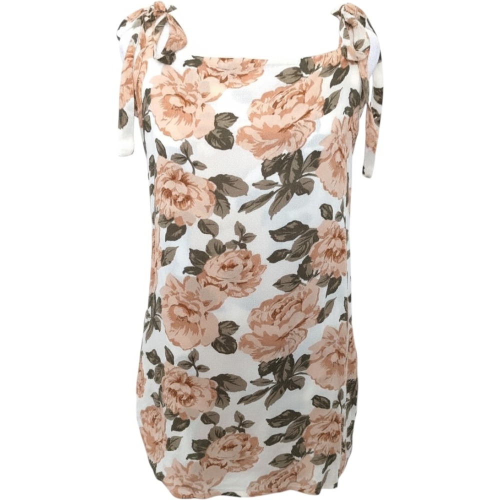 Reformation Mini Dress Coquette Small White Peach Floral Tie Shoulder Sleeveless